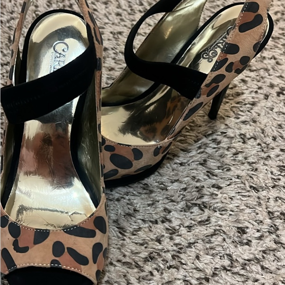 Calvin Klein Tan and Black Heels with Animal Print